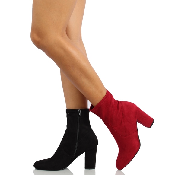 Size 9 Cherry Faux Suede Almond Toe Sock Ankle Boo - Picture 8 of 8